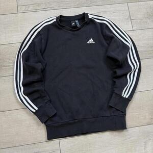 Adidas 3-Stripes Crewneck Sweatshirt Men Sz S Black Logo Pullover Y2K Fleece